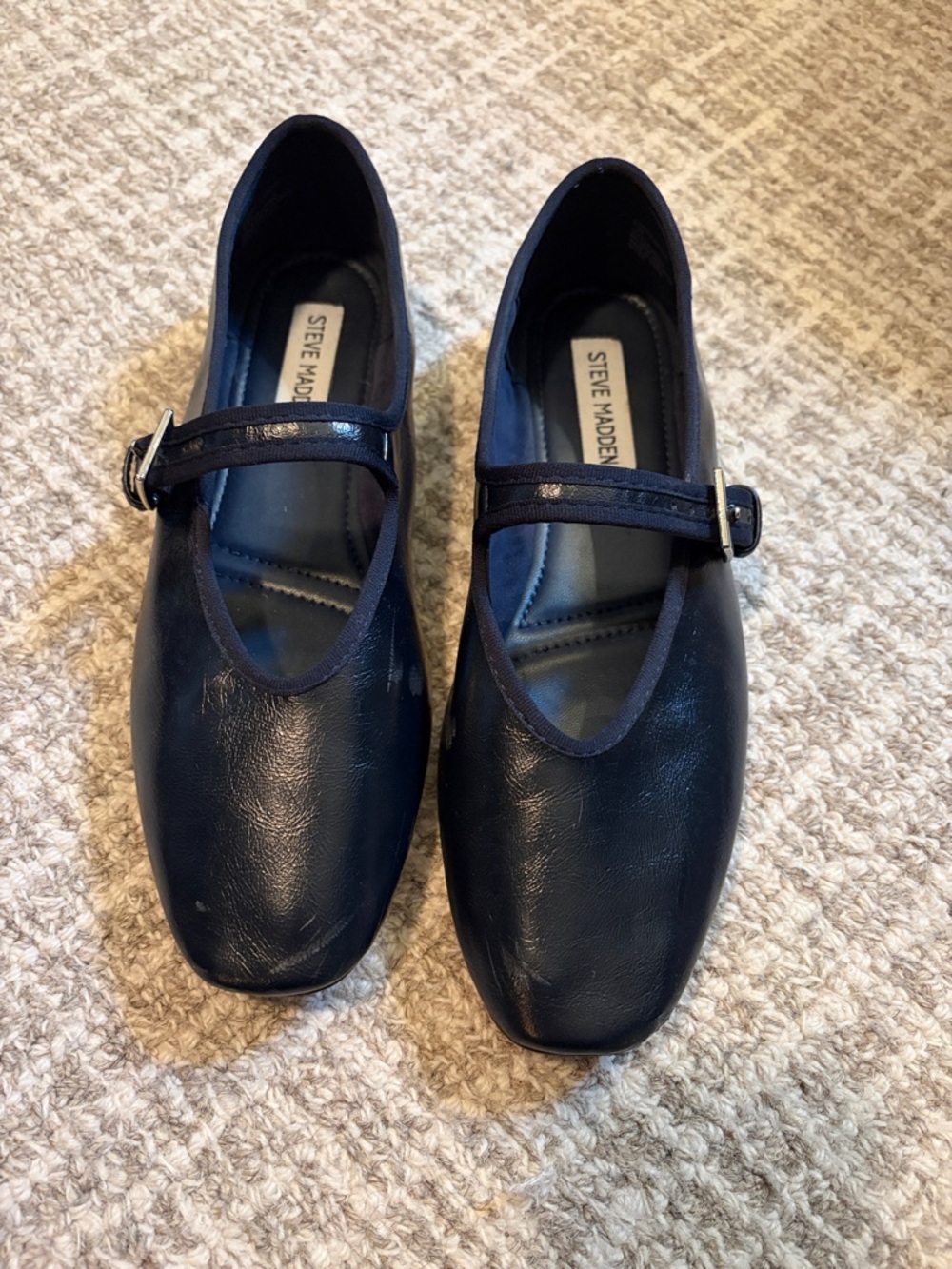 Steve Madden Navy Faux Leather Mary Janes with Buckle Strap